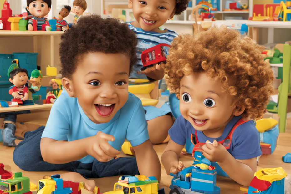 An image showcasing preschool boys happily playing with a diverse range of toys, including dolls, trucks, building blocks, musical instruments, art supplies, and costumes, challenging stereotypes and embracing their unique interests