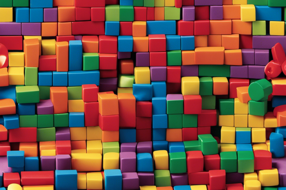 An image showcasing colorful building blocks arranged in intricate patterns, reflecting the cognitive development and problem-solving skills they foster