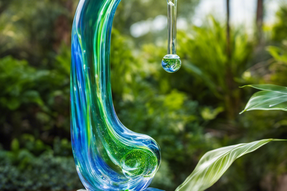 An image of a translucent liquid motion bubbler displaying vibrant hues of blue and green