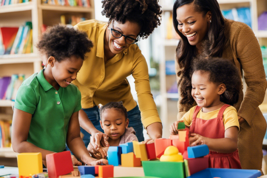 An image showcasing a group of diverse early childhood educators engaged in hands-on activities, surrounded by shelves stacked with colorful learning materials, symbolizing the growth and development fostered by a CDA certification