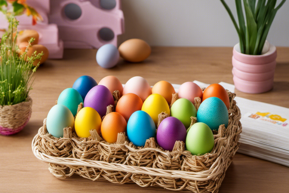 An image showcasing a vibrant, multi-colored toy egg set with different shades and patterns