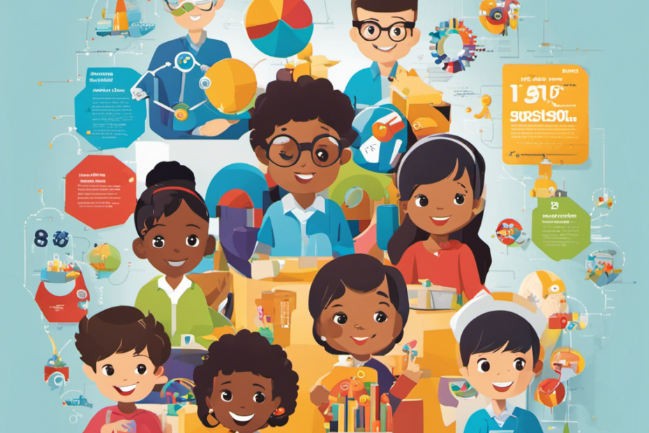An image depicting a diverse group of children of various ages and backgrounds enthusiastically engaging with STEM toys, while surrounded by charts and graphs illustrating the demographic, trend, and factor analysis for STEM toy sales in 2018