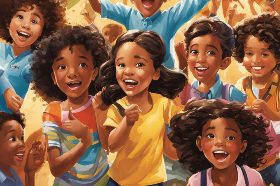 An image of a diverse group of children engaged in various activities such as problem-solving, collaborating, and pursuing their unique interests, all with expressions of joy, confidence, and determination on their faces