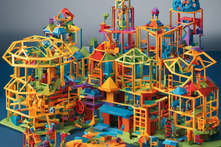 An image showcasing a group of enthusiastic children engrossed in building intricate structures with colorful Brainometry sets and Brain Flakes, fostering their curiosity and innovation in STEM education