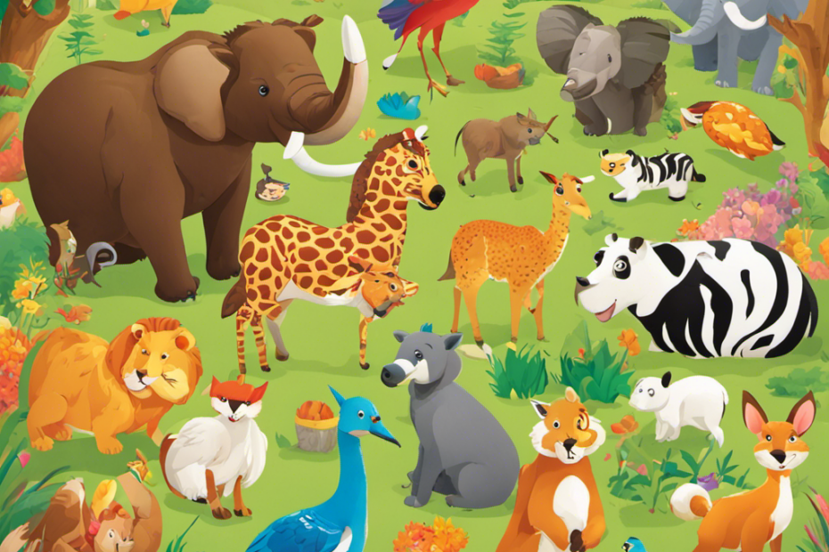 An image depicting a vibrant and colorful search and find card for preschoolers, filled with captivating illustrations of animals, shapes, and objects, encouraging young minds to explore and engage in a fun learning experience