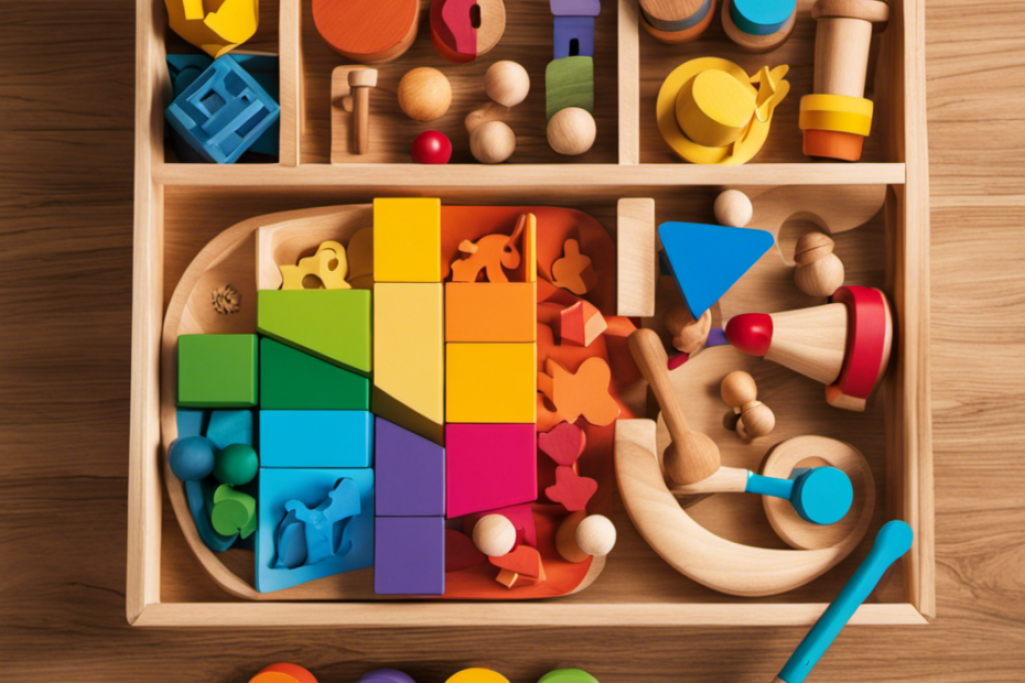 An image showcasing a diverse collection of vibrant BettRoom wooden preschool toys, thoughtfully designed to ignite curiosity, foster creativity, and stimulate cognitive development in young minds