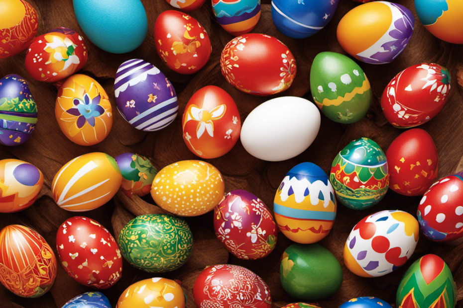 An image showcasing the vibrant MAGIFIRE Playtime Matching Eggs: A toddler's hands grasping colorful, plastic eggs, each adorned with different shapes and patterns, as they fit them into corresponding slots on a matching toy board