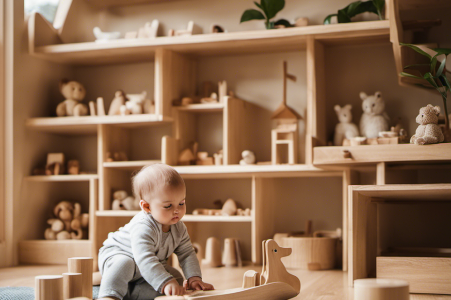 An image of a tranquil Montessori-inspired nursery, bathed in natural light