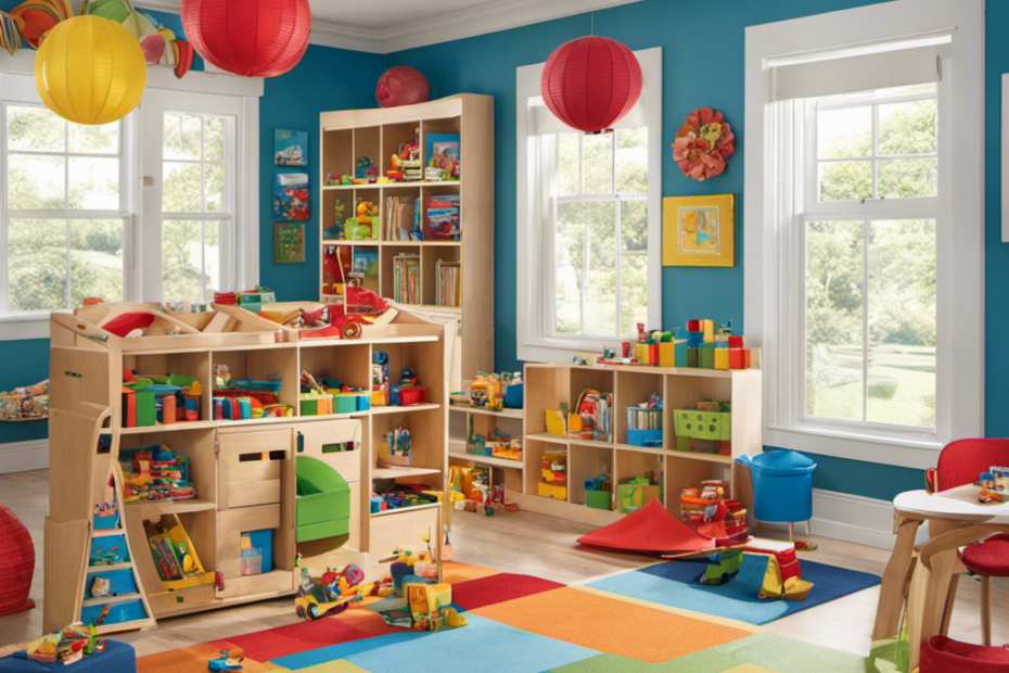 An image showcasing a vibrant playroom filled with open-ended toys like building blocks, art supplies, puzzles, musical instruments, and imaginative playsets that inspire preschoolers to explore, problem-solve, and unleash their boundless creativity