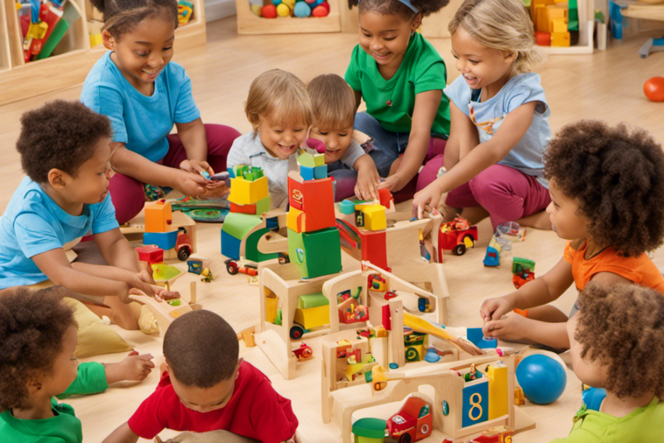 An image showcasing a diverse group of preschoolers actively engaged in play, surrounded by an appropriate number of thoughtfully selected toys that cater to their individual interests, promoting learning, engagement, and developmental growth