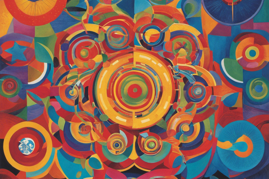 An image that captures the essence of Piaget's Theory, showcasing the four key stages of cognitive development - Sensorimotor, Preoperational, Concrete Operational, and Formal Operational - through vibrant colors, interconnected shapes, and evolving patterns