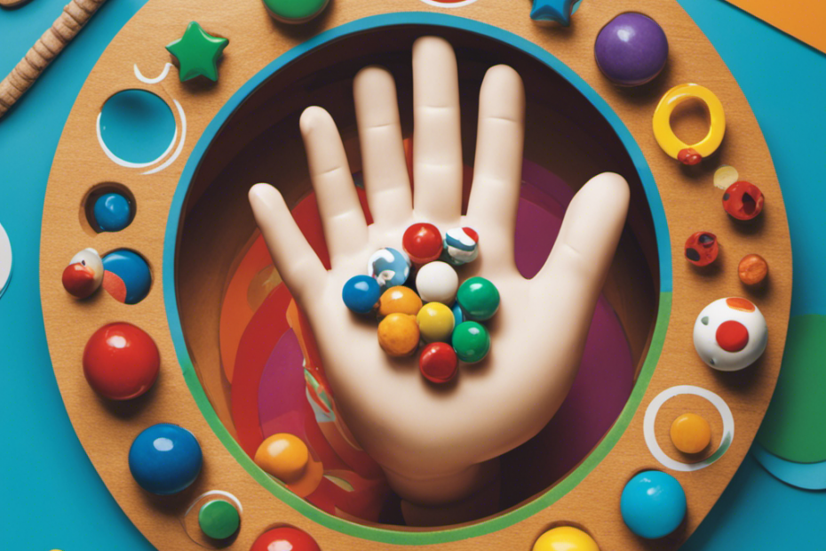 An image of a toddler's hand reaching for a colorful toy, surrounded by a circle labeled "Choking Hazards