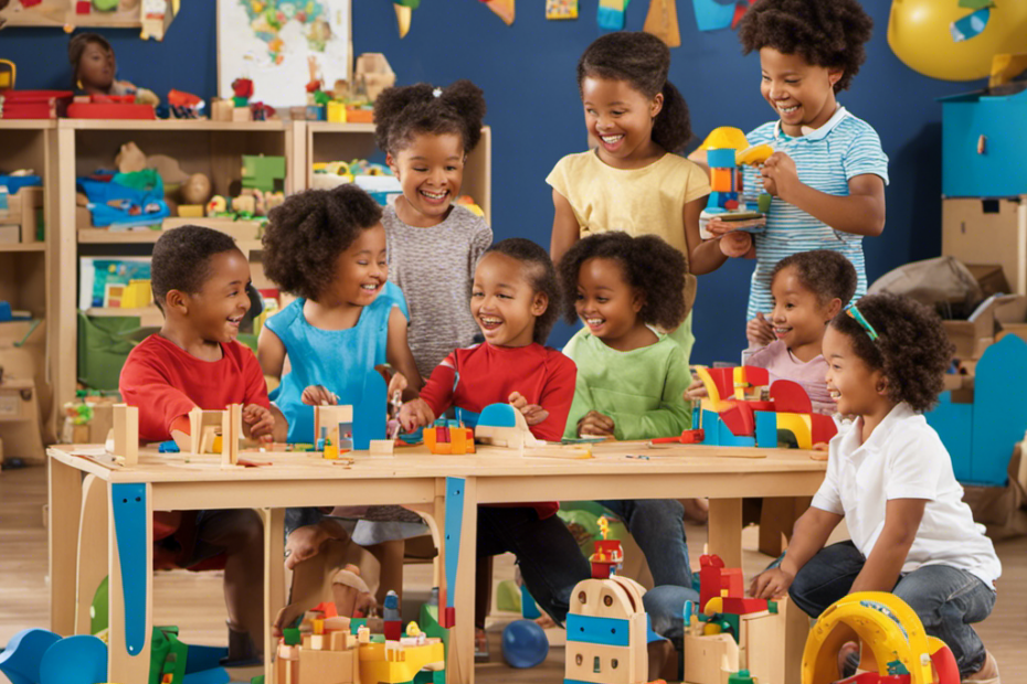 An image of a diverse group of preschoolers engaged in interactive play with educational toys, showcasing their enthusiasm and curiosity