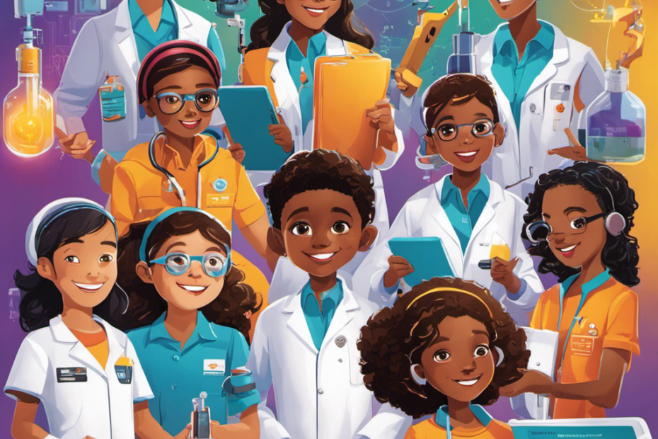 A vibrant image showcasing a diverse group of tweens enthusiastically engaged in coding, robotics, and science experiments