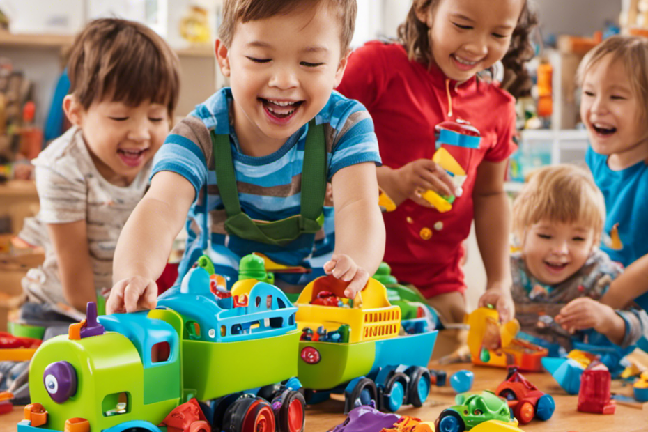 An image showcasing a group of joyful preschoolers with autism engaging in imaginative play