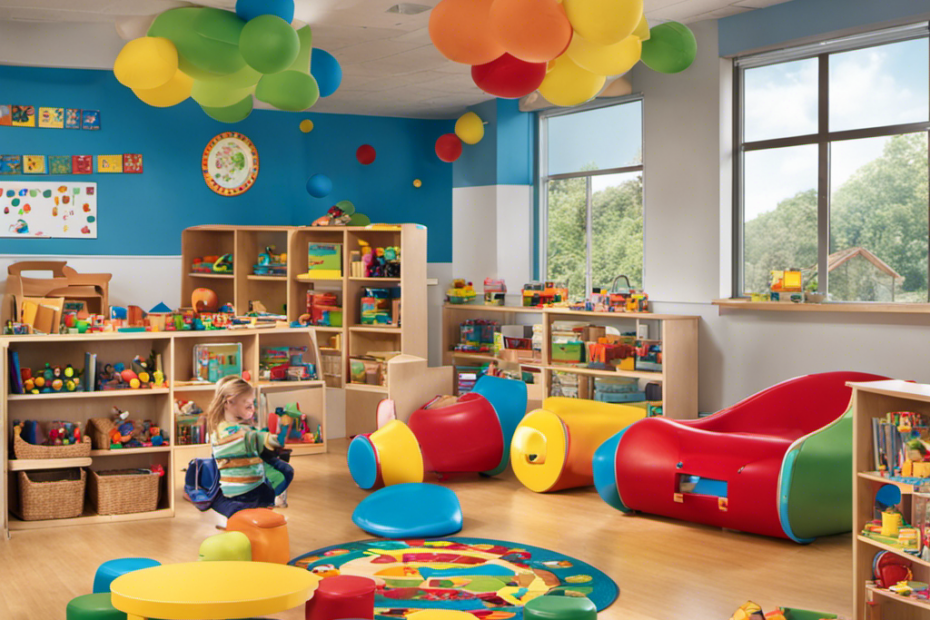 An image capturing the vibrant chaos of a preschool playroom, with children engrossed in imaginative play, building towers, painting, and engaging in collaborative activities that promote social, cognitive, and emotional development