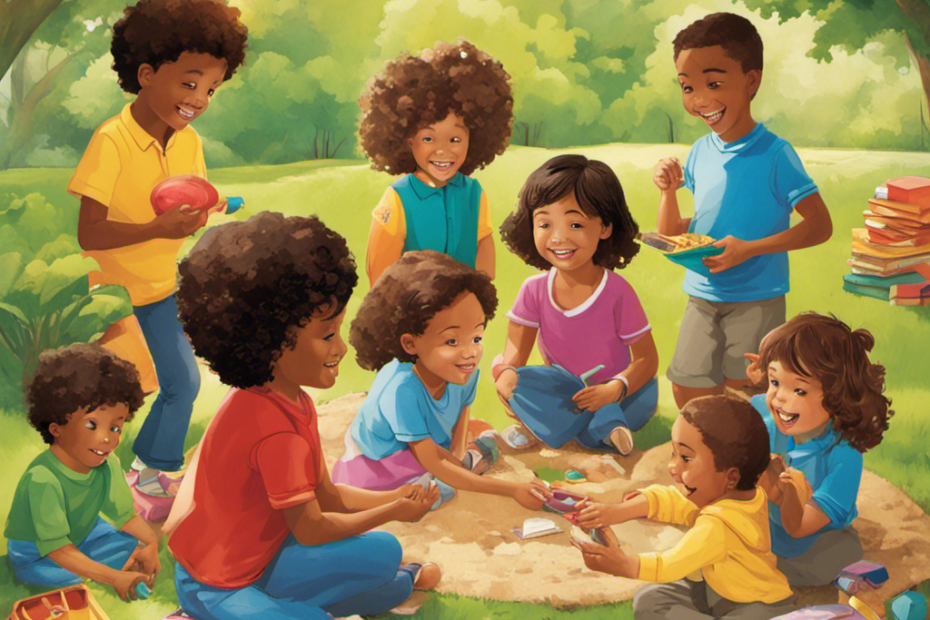 An image showcasing a group of diverse children engaged in various activities like playing, sharing, and learning together, highlighting the crucial role of socialization in shaping their emotional, cognitive, and interpersonal development