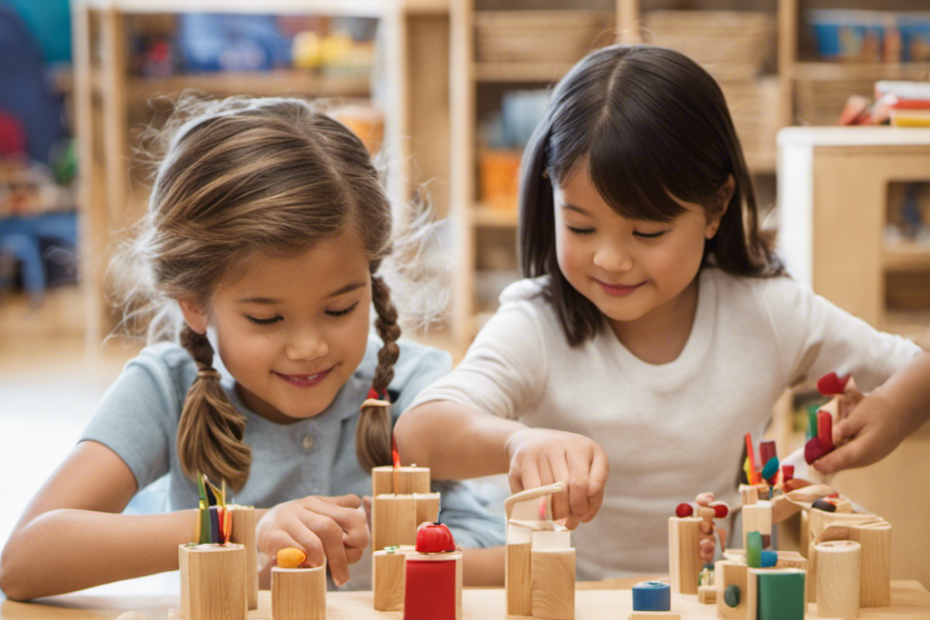 An image capturing the essence of Montessori education: a nurturing classroom filled with diverse materials, where children independently engage in hands-on activities, fostering their creativity, self-discovery, and love for learning
