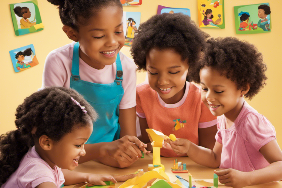 An image of a diverse group of young children engaged in interactive activities, guided by caring instructors, fostering their cognitive, emotional, and social development