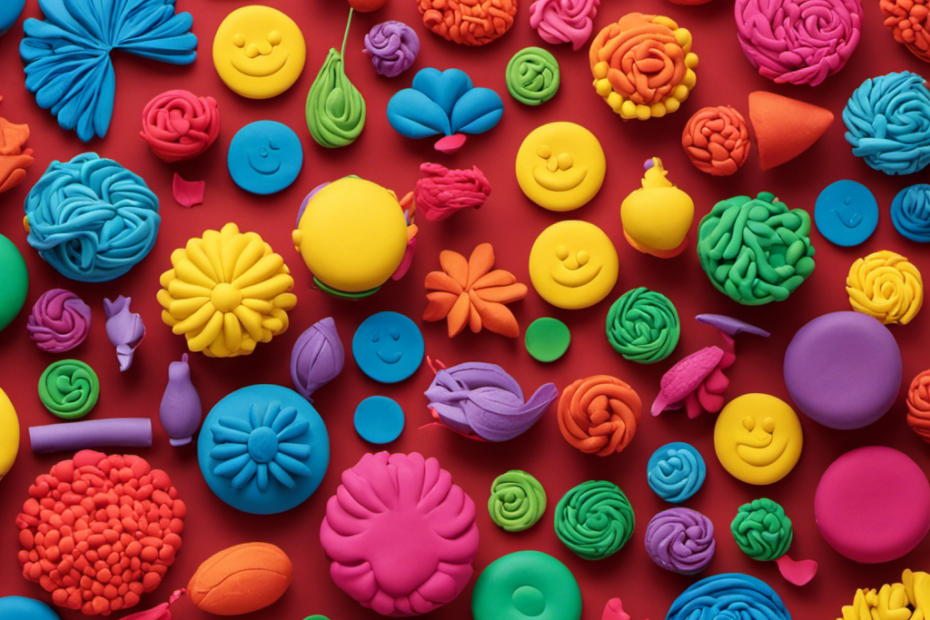 An image showcasing a vibrant, colorful classroom filled with children joyfully sculpting unique creations out of Play-Doh