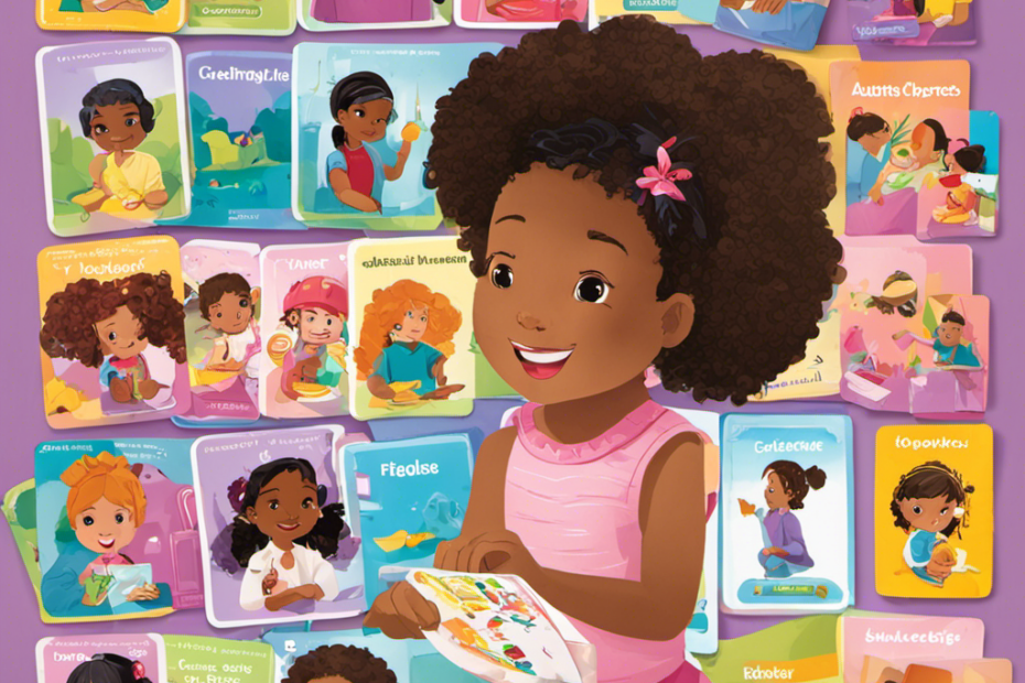 An image showcasing a diverse set of educational flashcards designed for autistic girls, featuring vibrant colors and engaging visuals that promote speech and language development