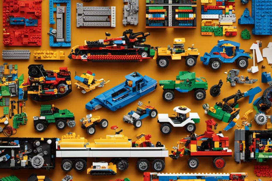 An image showcasing a diverse array of top STEM building toy brands, such as LEGO, K'NEX, and Tinkercad
