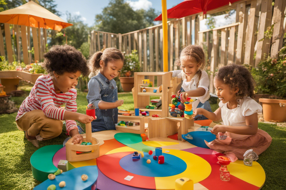 An image showcasing the vibrant Montessori learning environment with children immersed in language exploration