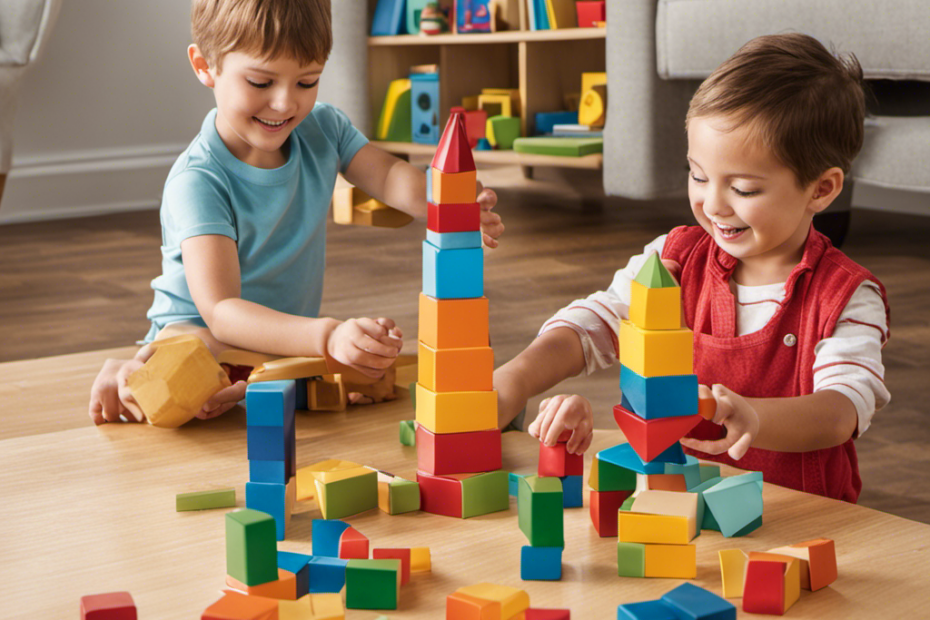 An image showcasing a group of preschoolers engaged in imaginative play with colorful magnetic blocks, building tall towers, intricate shapes, and exploring the endless possibilities for learning and creativity
