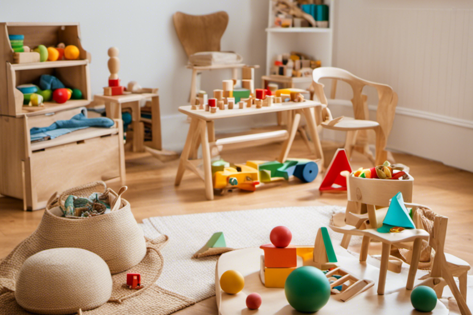 An image showcasing a diverse array of Montessori toddler toys in a well-lit room