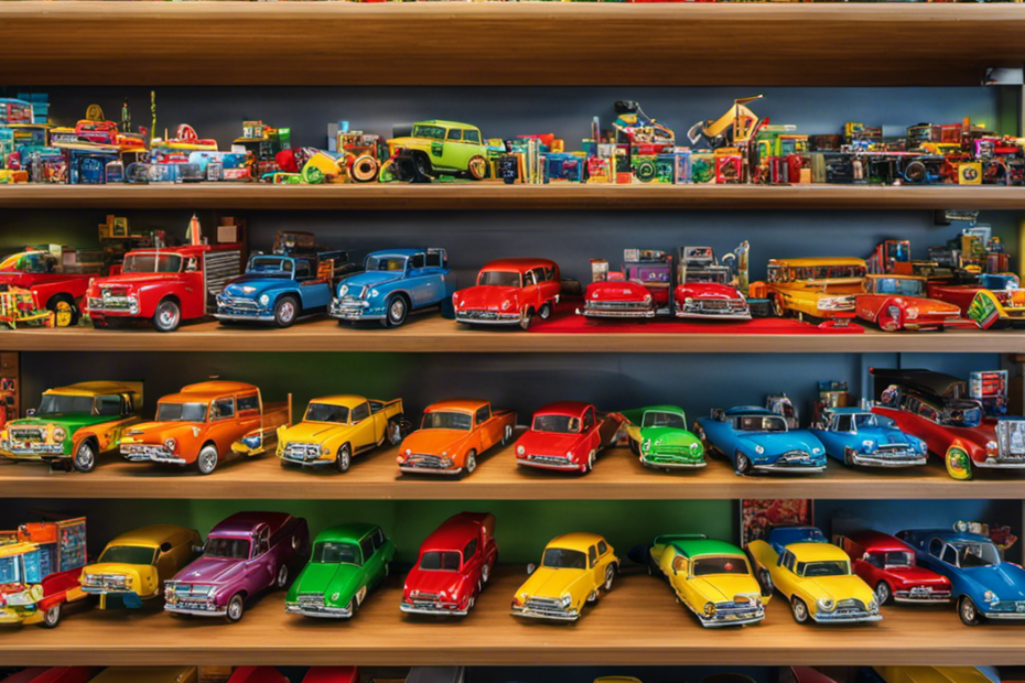 An image showcasing a diverse range of colorful toys neatly displayed on shelves, with a mix of online, local, wholesale, specialty, and fundraising options clearly labeled