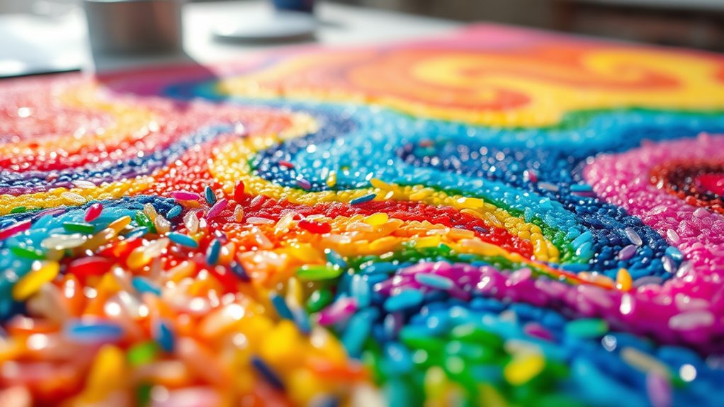 mess free rainbow rice painting