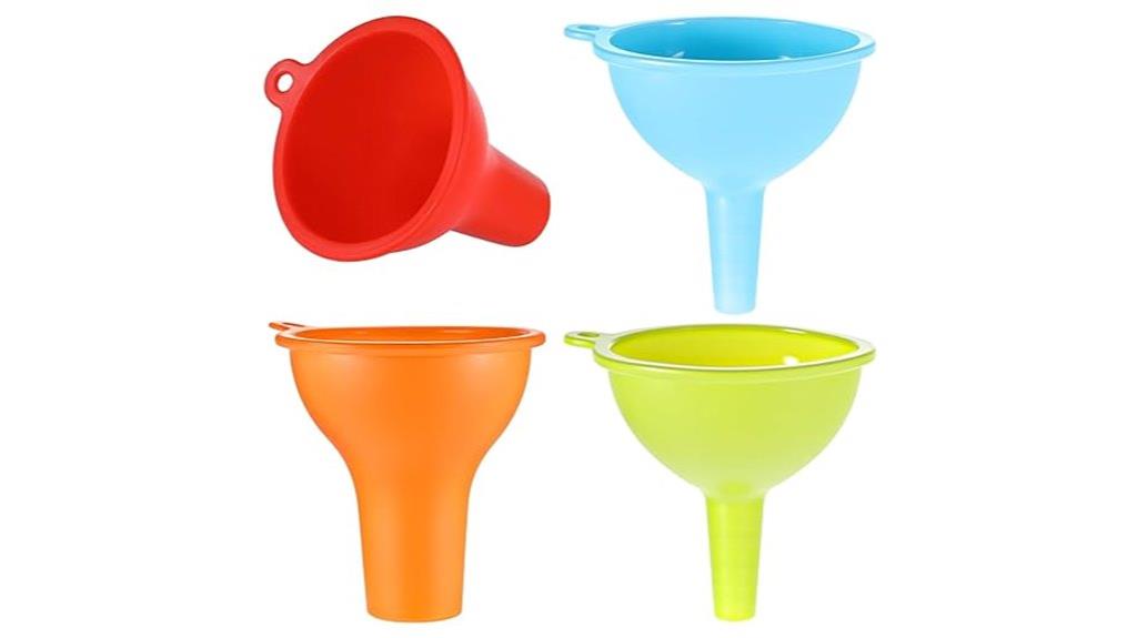 four silicone kitchen funnels