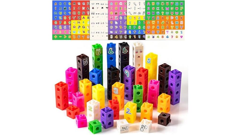 math cubes with cartoon stickers