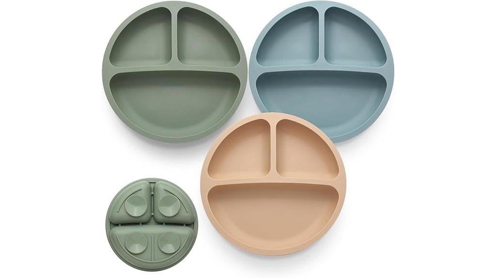 set of three divided toddler plates