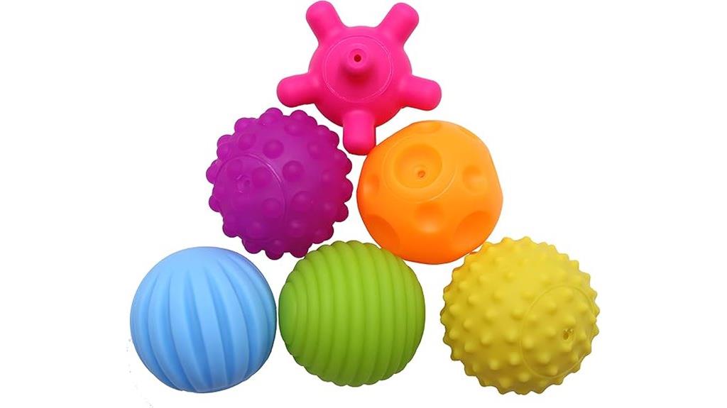 six colorful sensory balls