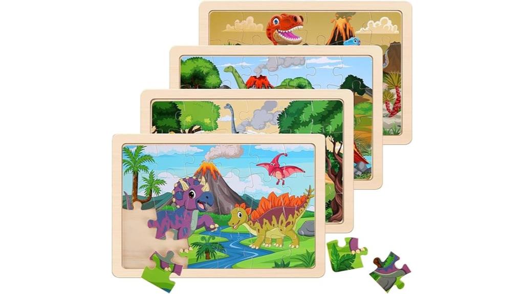 wooden dinosaur puzzle set