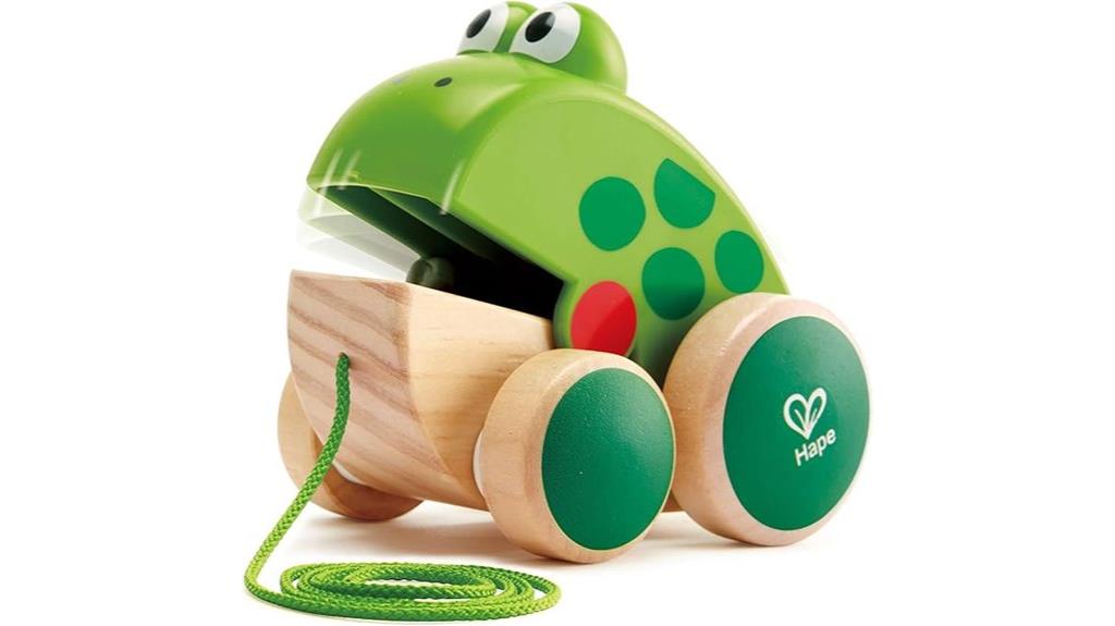 wooden frog toddler pull along