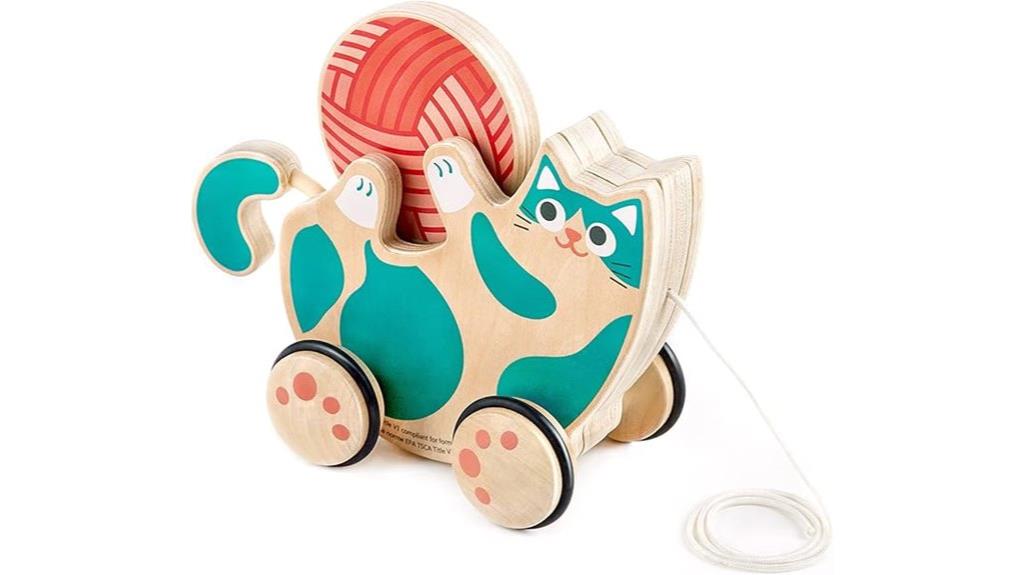 wooden kitten pull toy