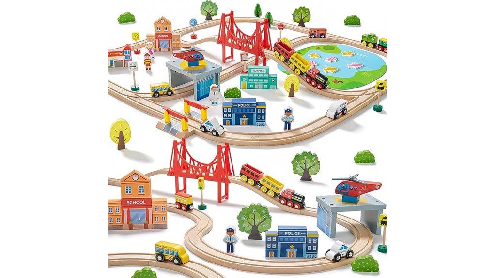 wooden train set with tracks