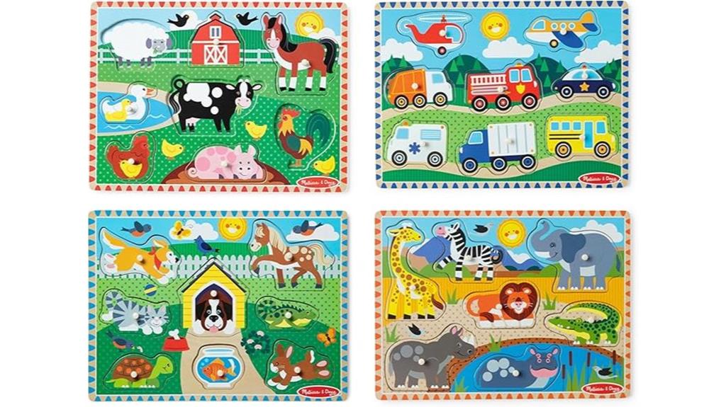 wooden vehicle and animal puzzles