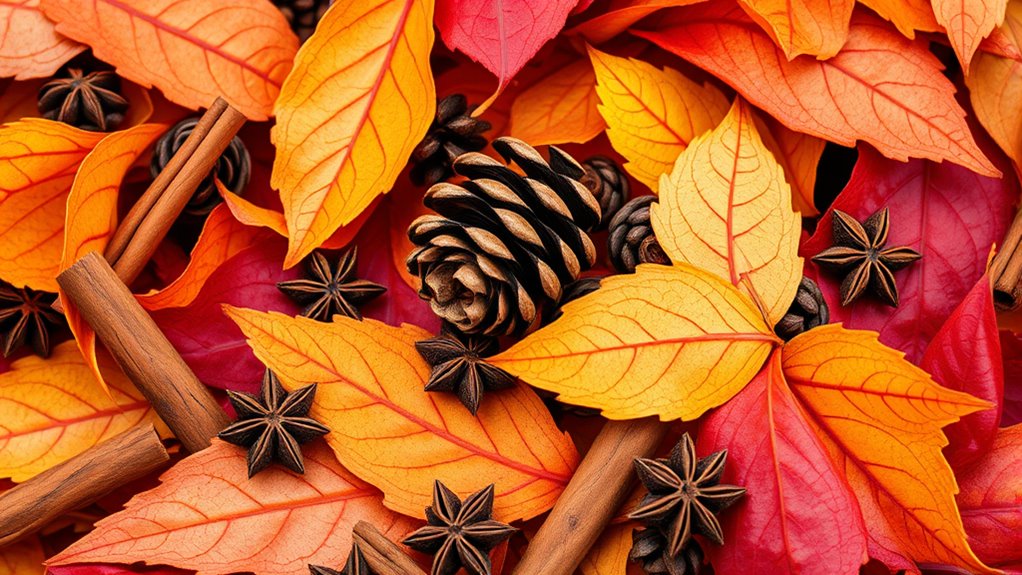 autumn leaves pinecones spice