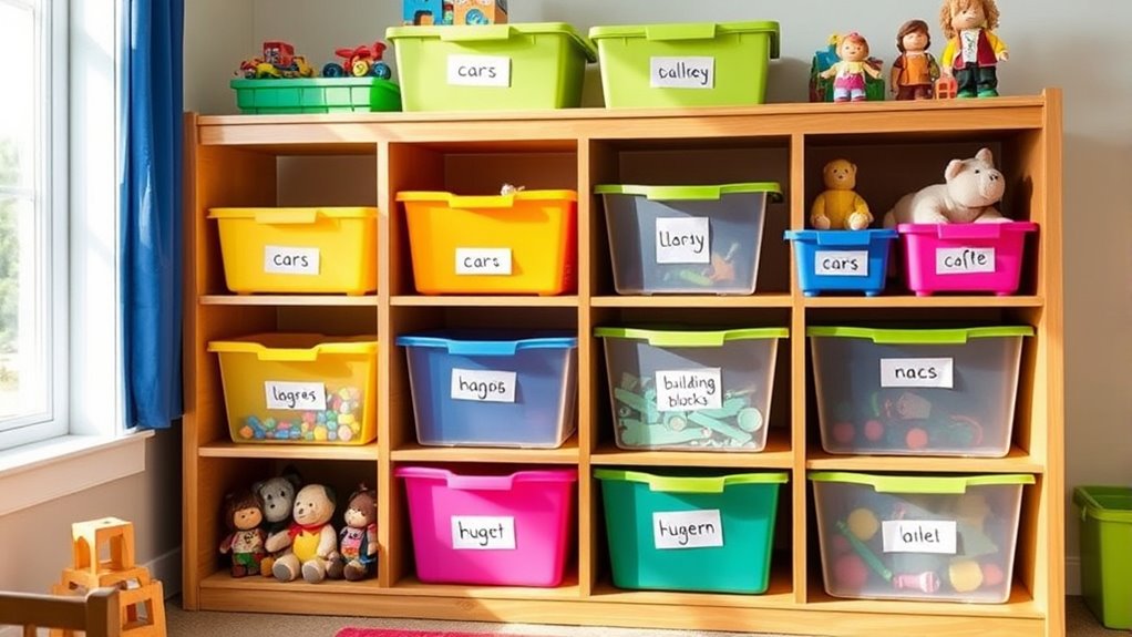 color coded storage bins organization