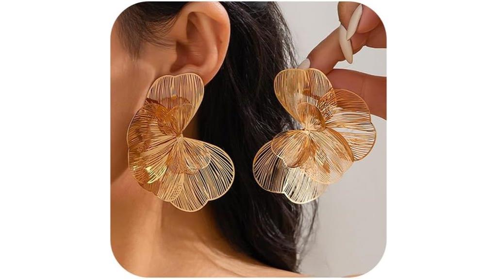 gold large flower earrings