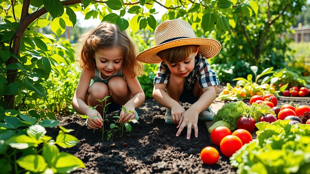 kids planting and harvesting