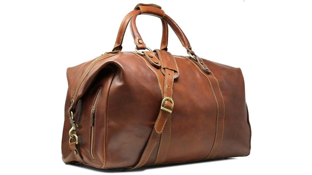 large saddle brown leather duffle