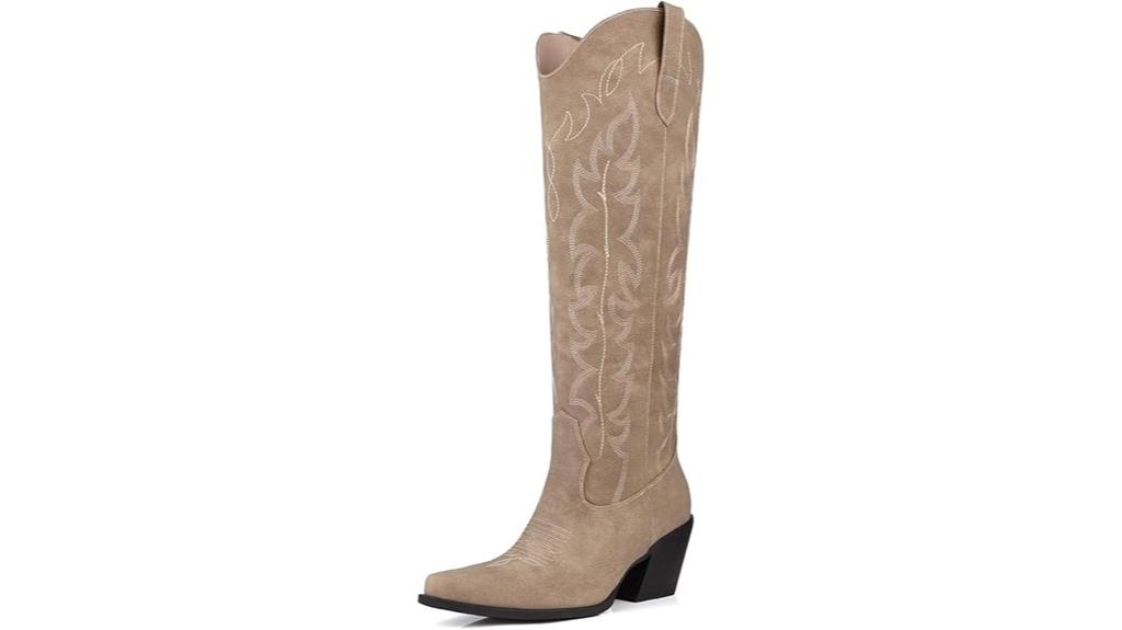 rhinestone embroidered knee high boots