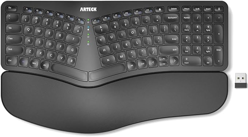 wireless ergonomic keyboard with wrist rest