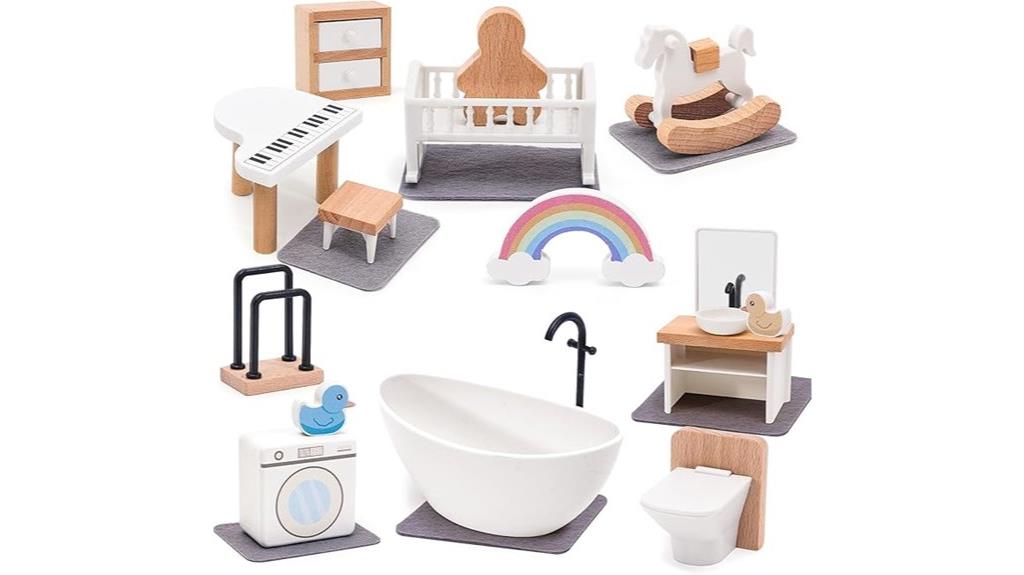 wooden dollhouse furniture set