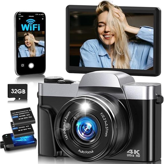4K WiFi Digital Camera with 64MP & 16X Zoom