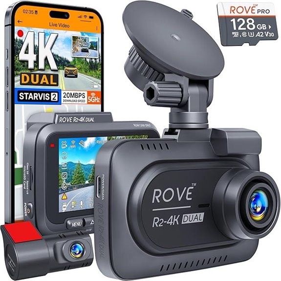 ROVE R2 4K Dash Cam with WiFi & 128GB Card